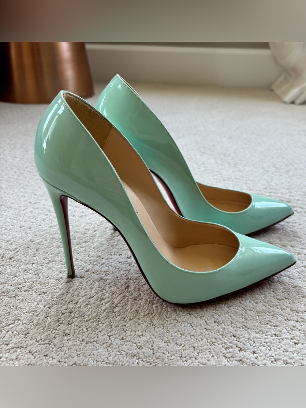Christian Louboutin Tiffany blue Patent Leather Pointed Toe High Heels